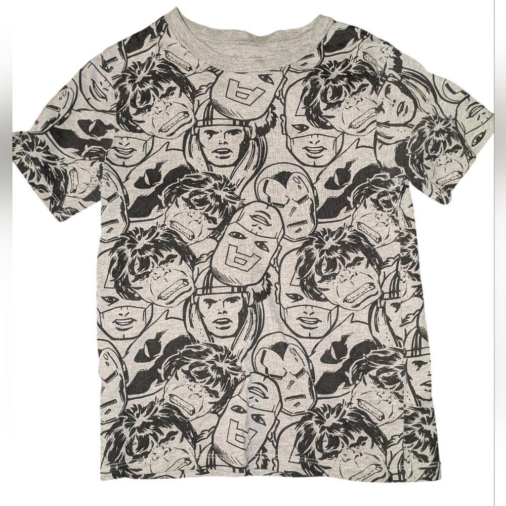 🌞4/20$ Avenger Gray and Black All-Over Superhero Faces Tee